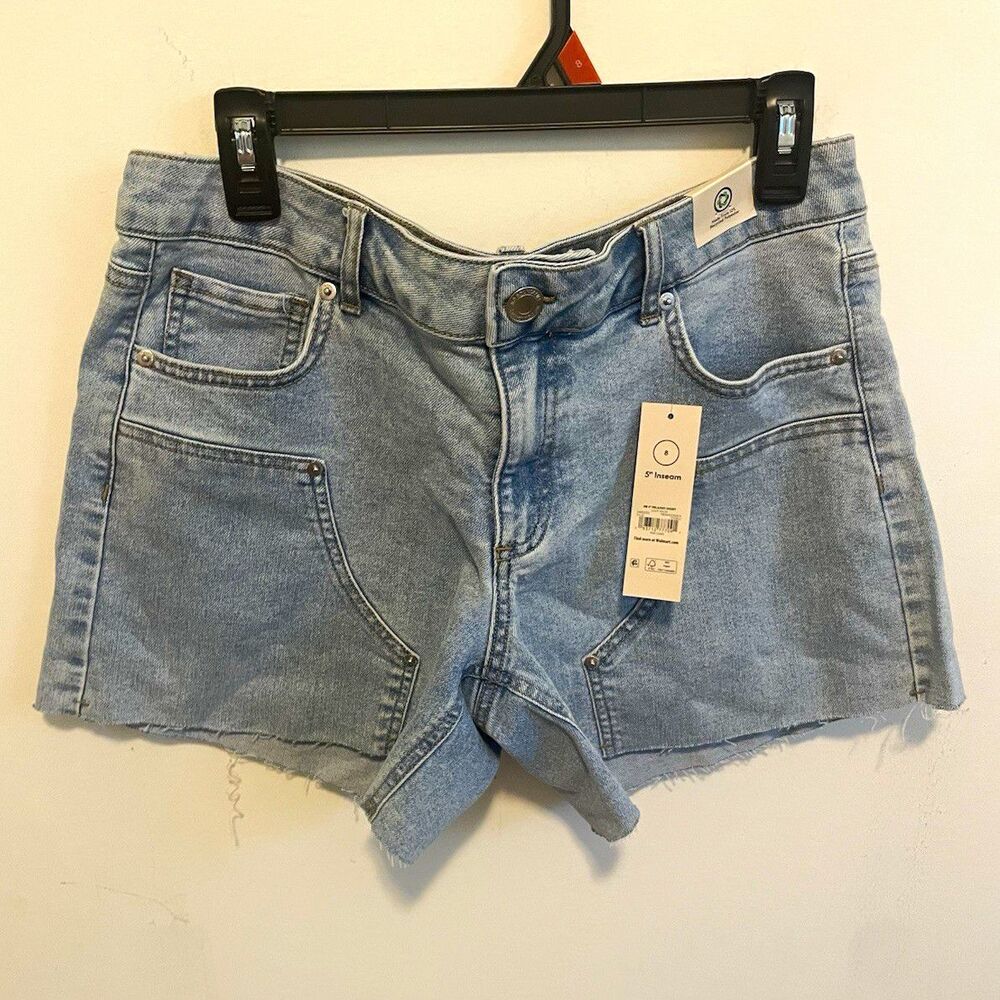 No Boundaries Women’s Denim Cut-Off Shorts Size 8 Blue Light Wash Mid Rise 5"